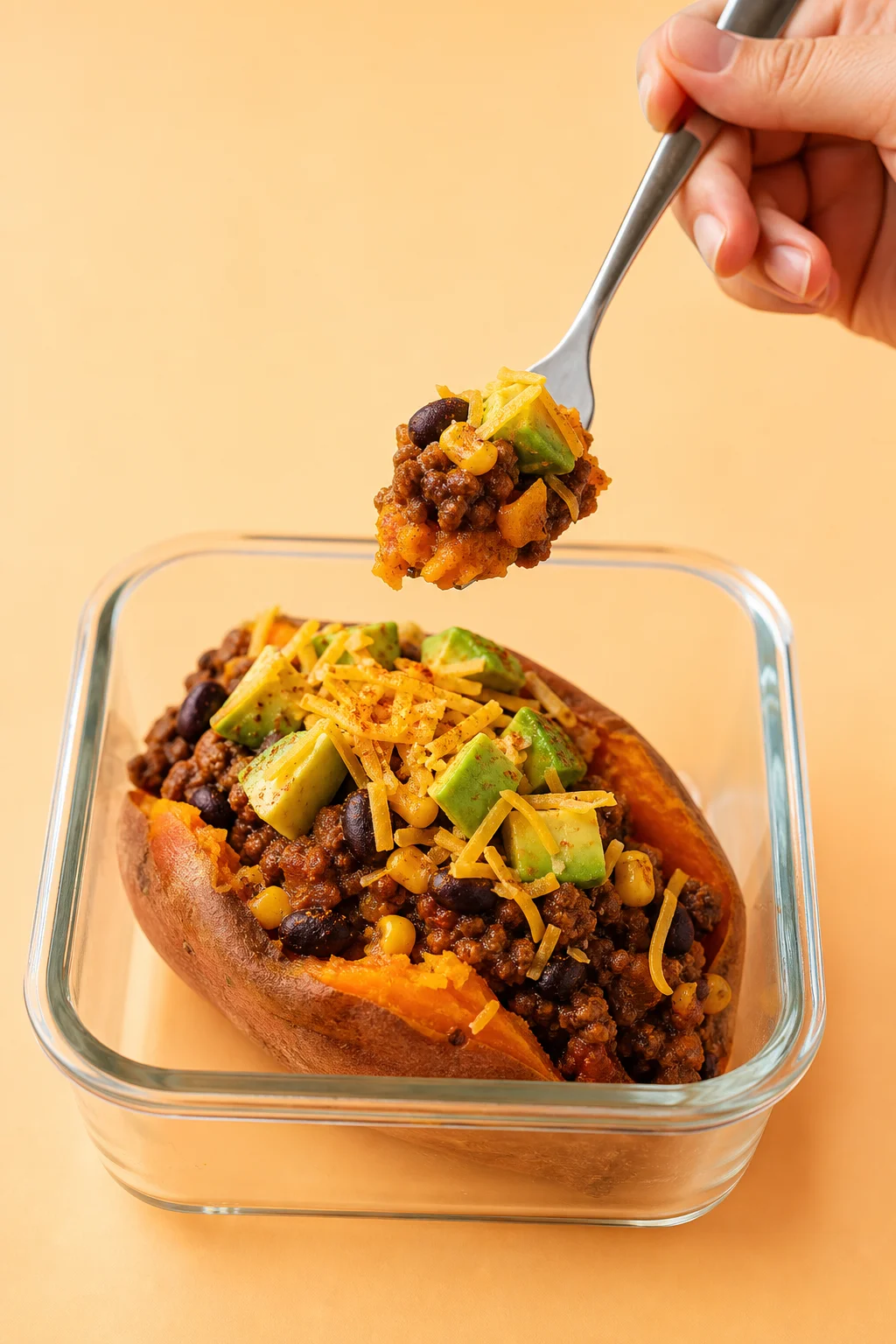Loaded sweet potato with spiced beef and beans