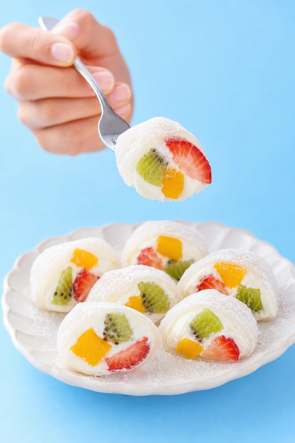 Rice paper mochi with fruit and yogurt
