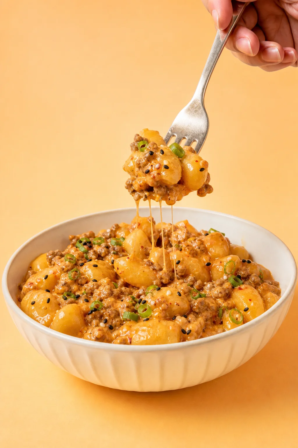 Creamy gochujang gnocchi with ground beef