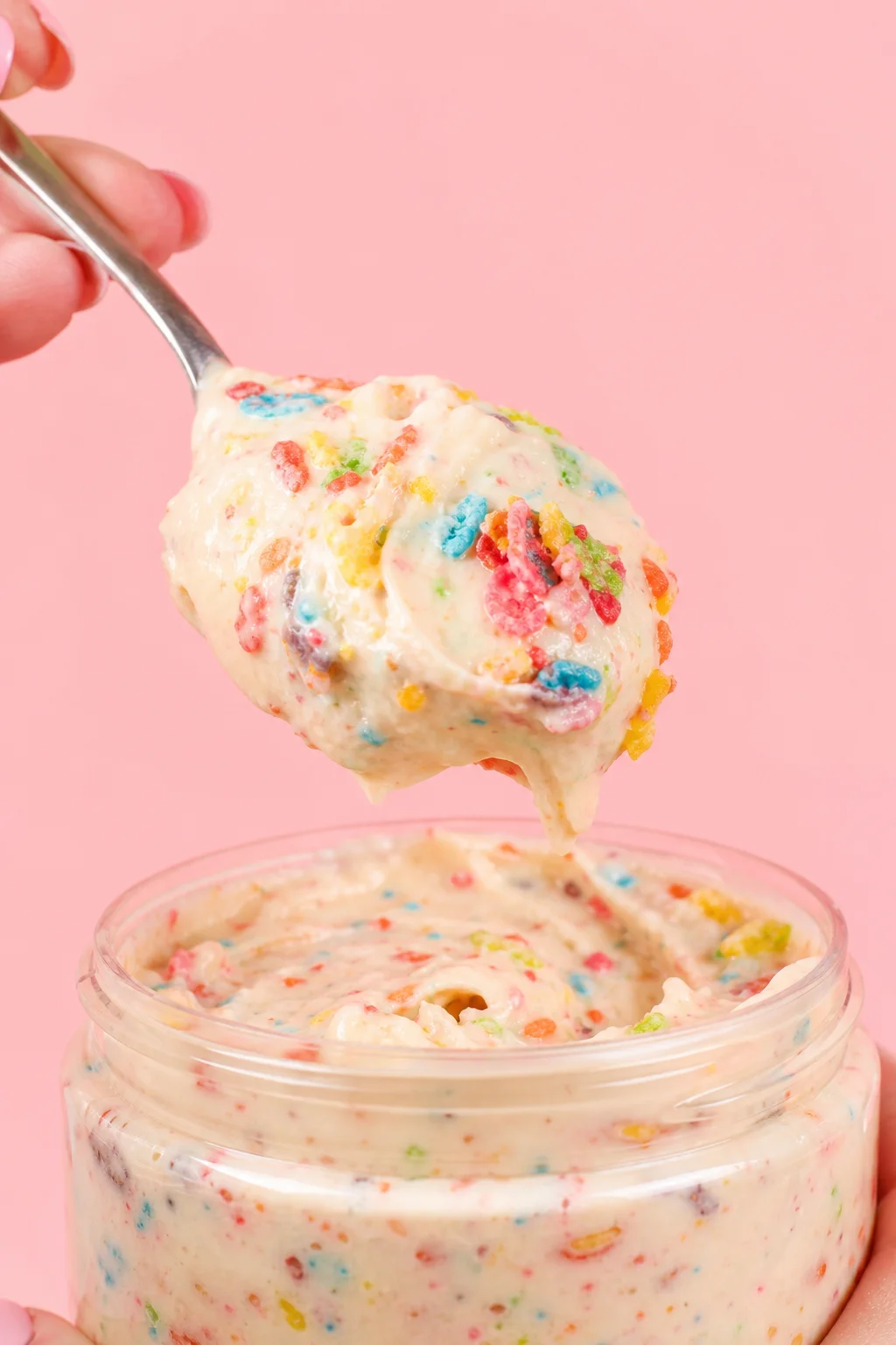 Fruity Pebble protein cheesecake frosting
